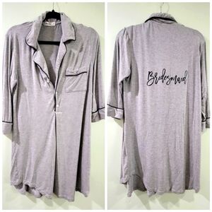 BRIDESMAID Gray Button Down Sleep Shirt 3/4 Sleeves. like new super soft